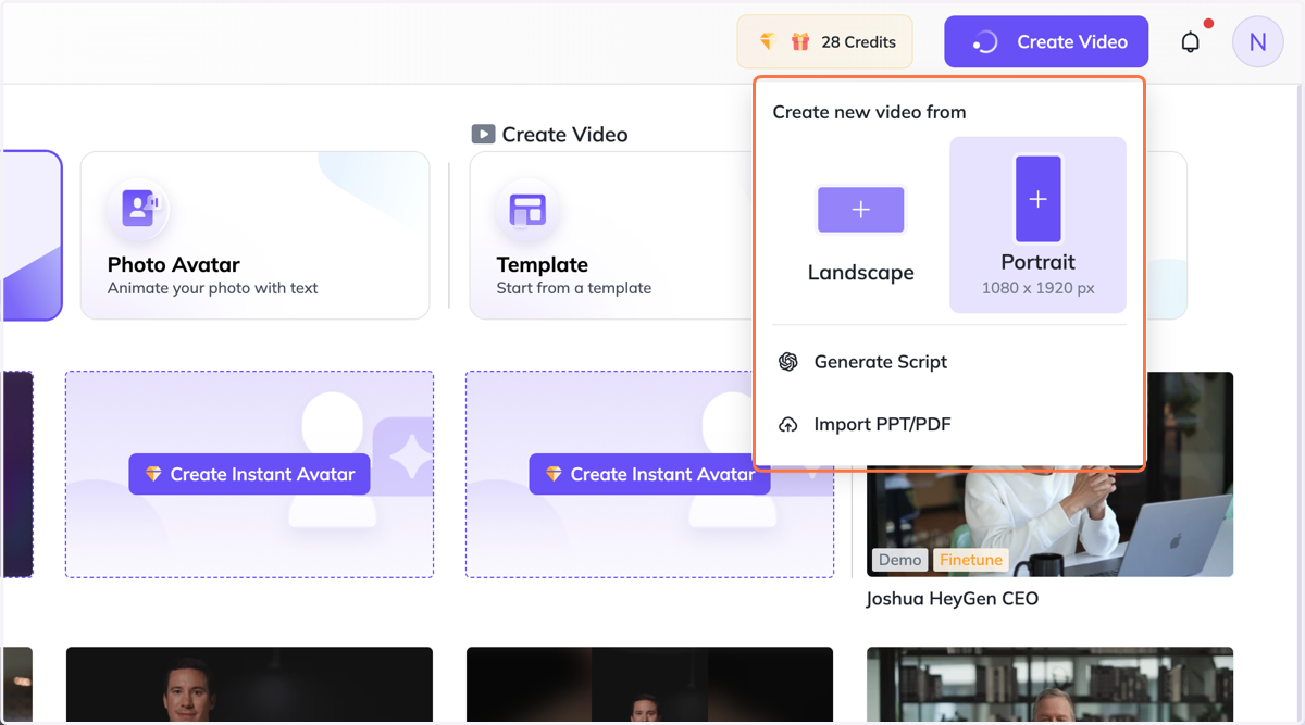 Click on Create new video from…