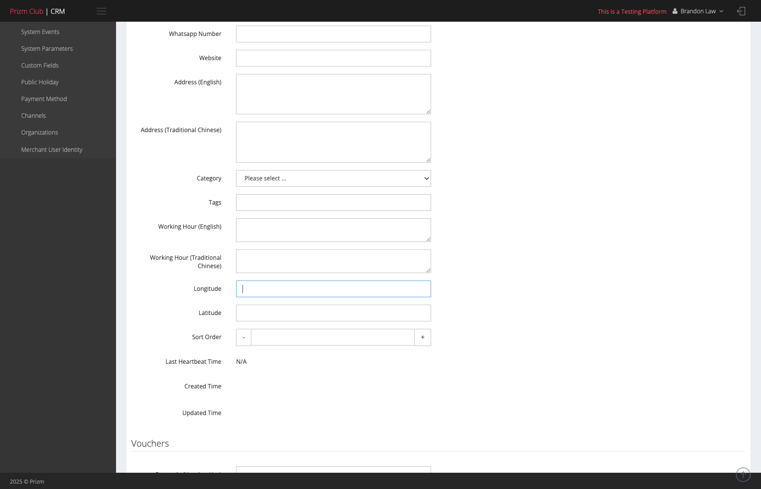 Insert the Longtitude and Latitude of your store