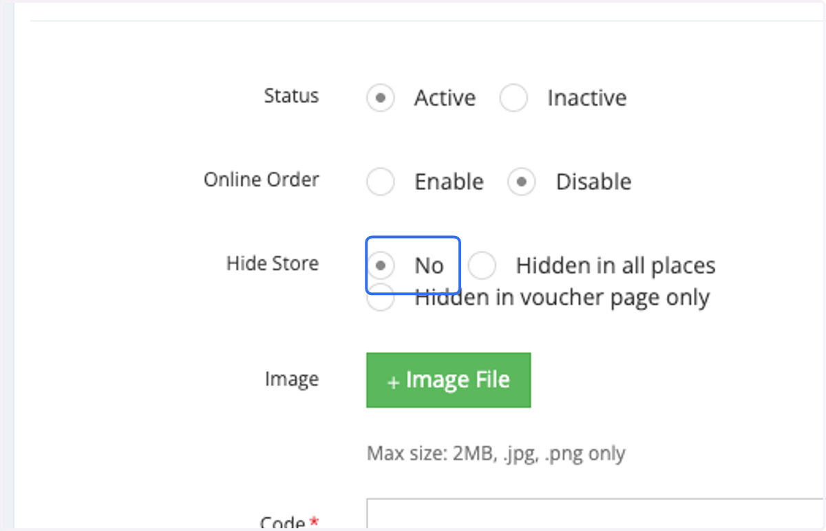 Select "No" to ensure your store is visible.