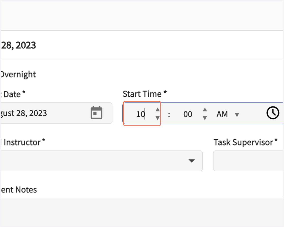 Enter the start time