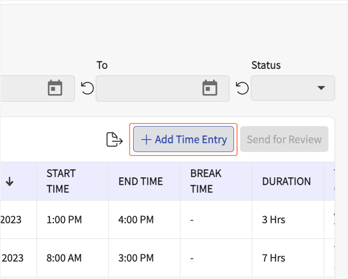Click on Add Time Entry