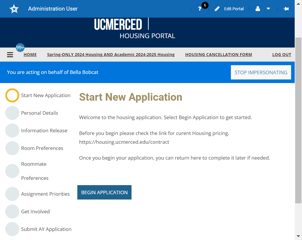 Click on Begin Application
