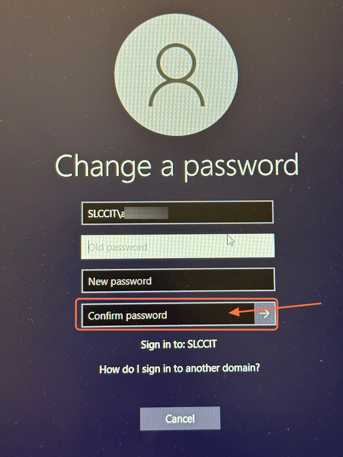 Put your new password where it says Confirm password