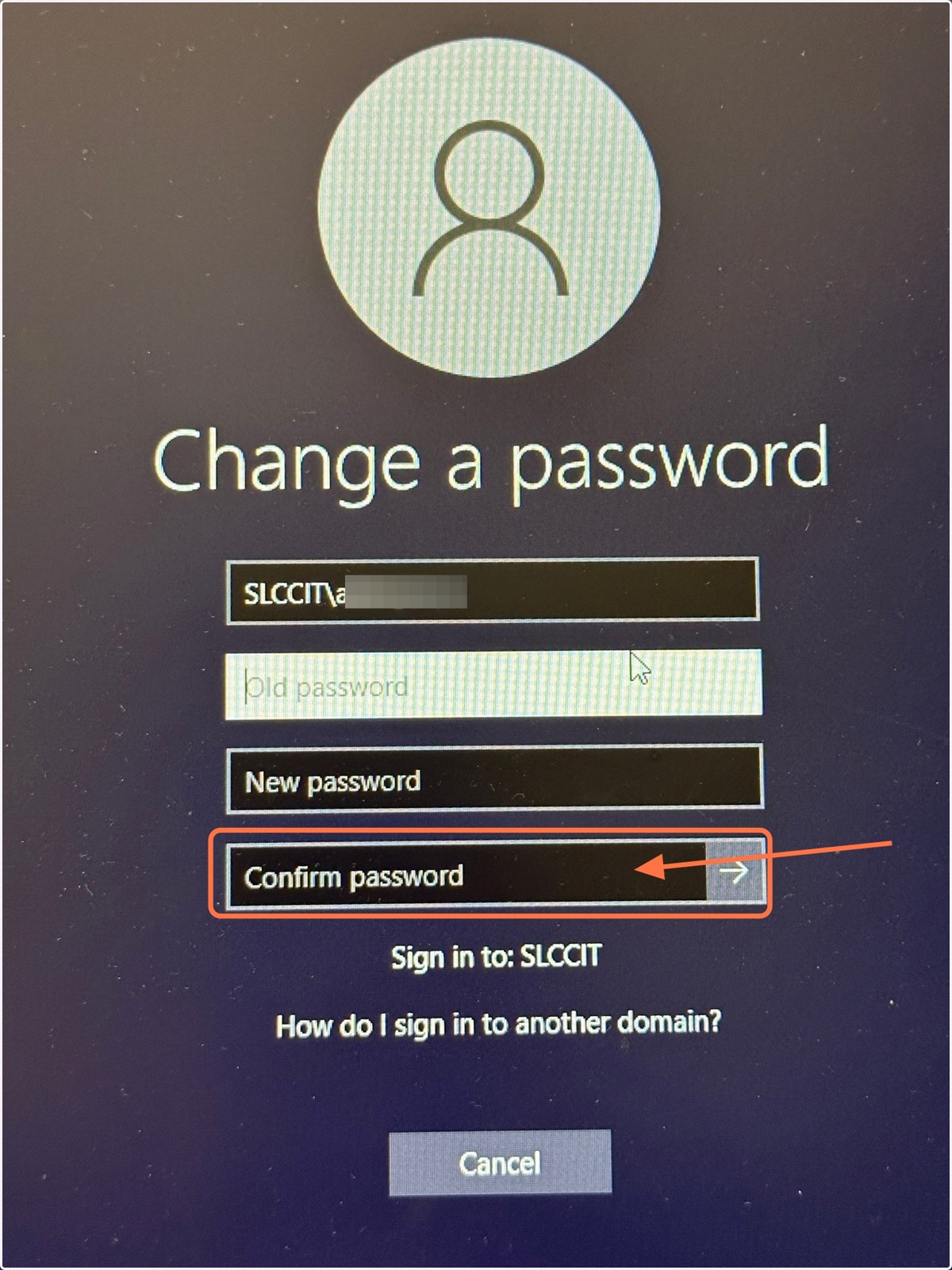 Put your new password where it says Confirm password