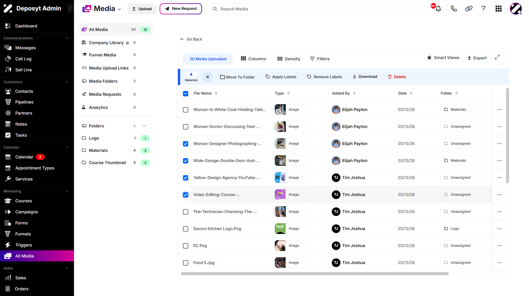 Step 5: Before you export media, you need to select it first by clicking the checkboxes next to their names.