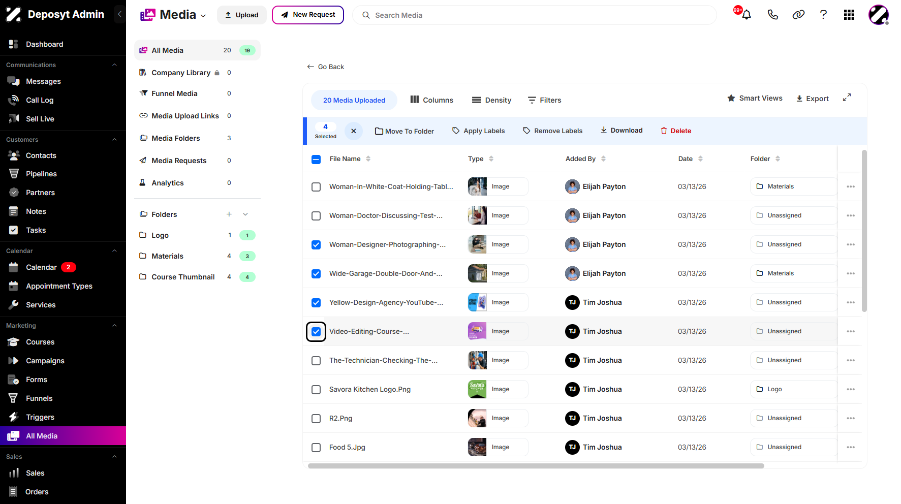 Step 5: Before you export media, you need to select it first by clicking the checkboxes next to their names.