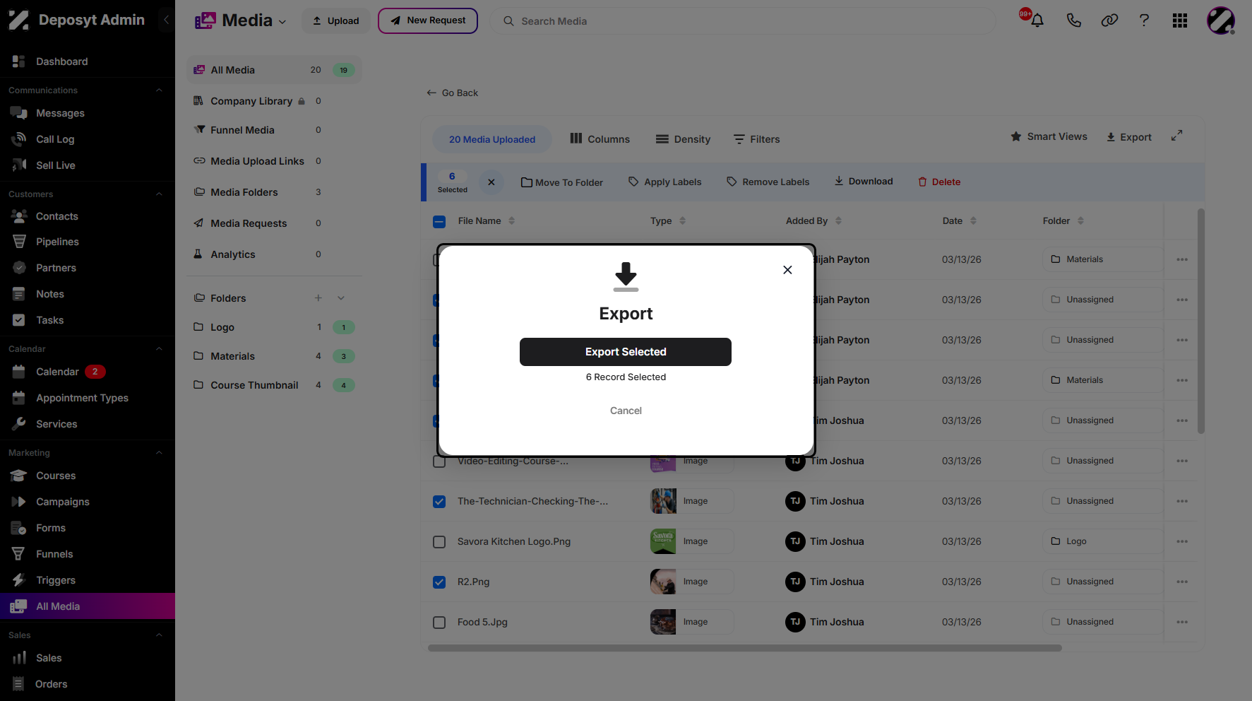 Step 8: A pop-up window will appear, showing the total number of records selected. You can cancel the export if you want, or click ‘Export Selected’ to proceed.