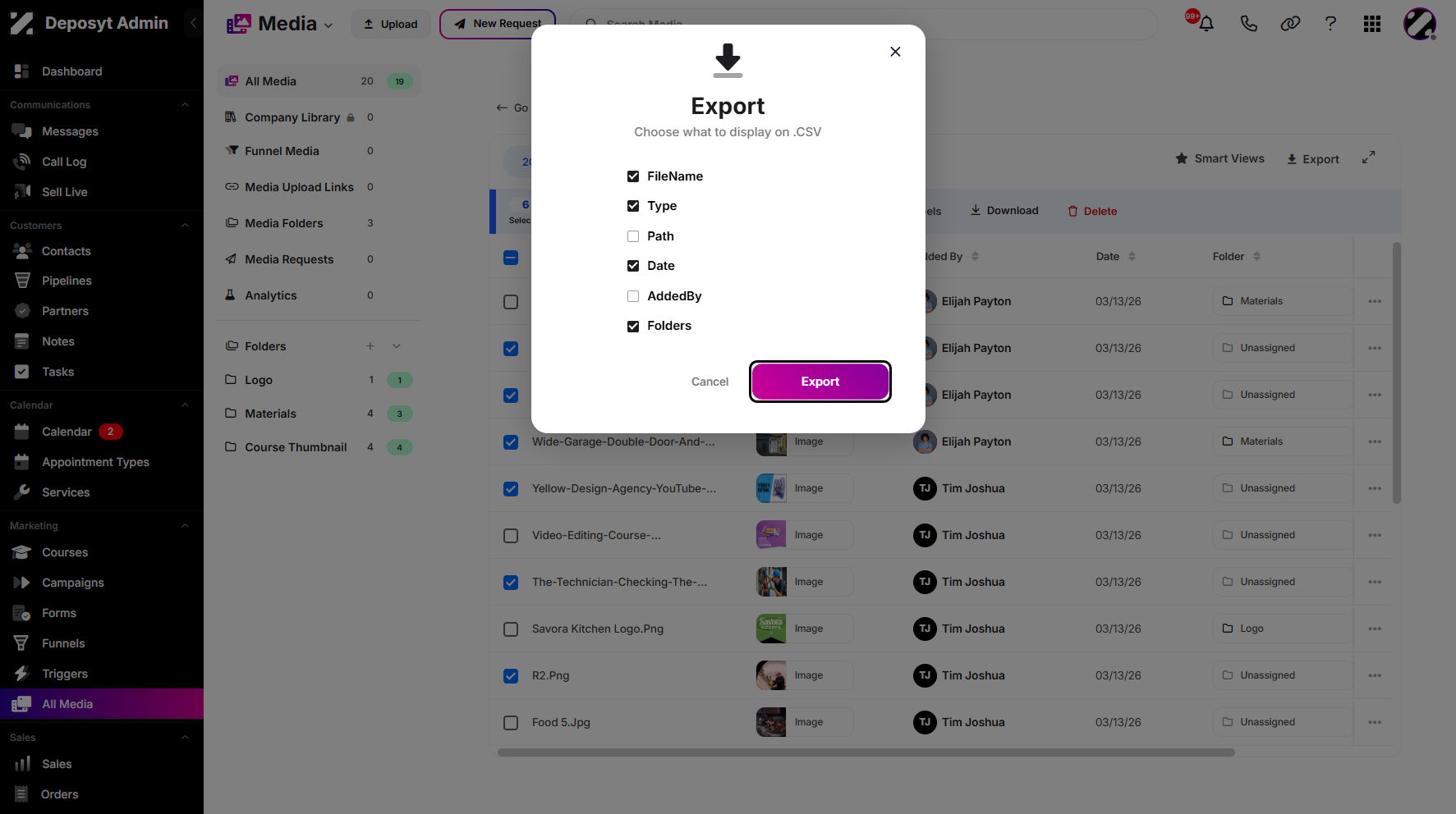 Step 10: Once the data fields are selected, click on ‘Export’ to proceed.