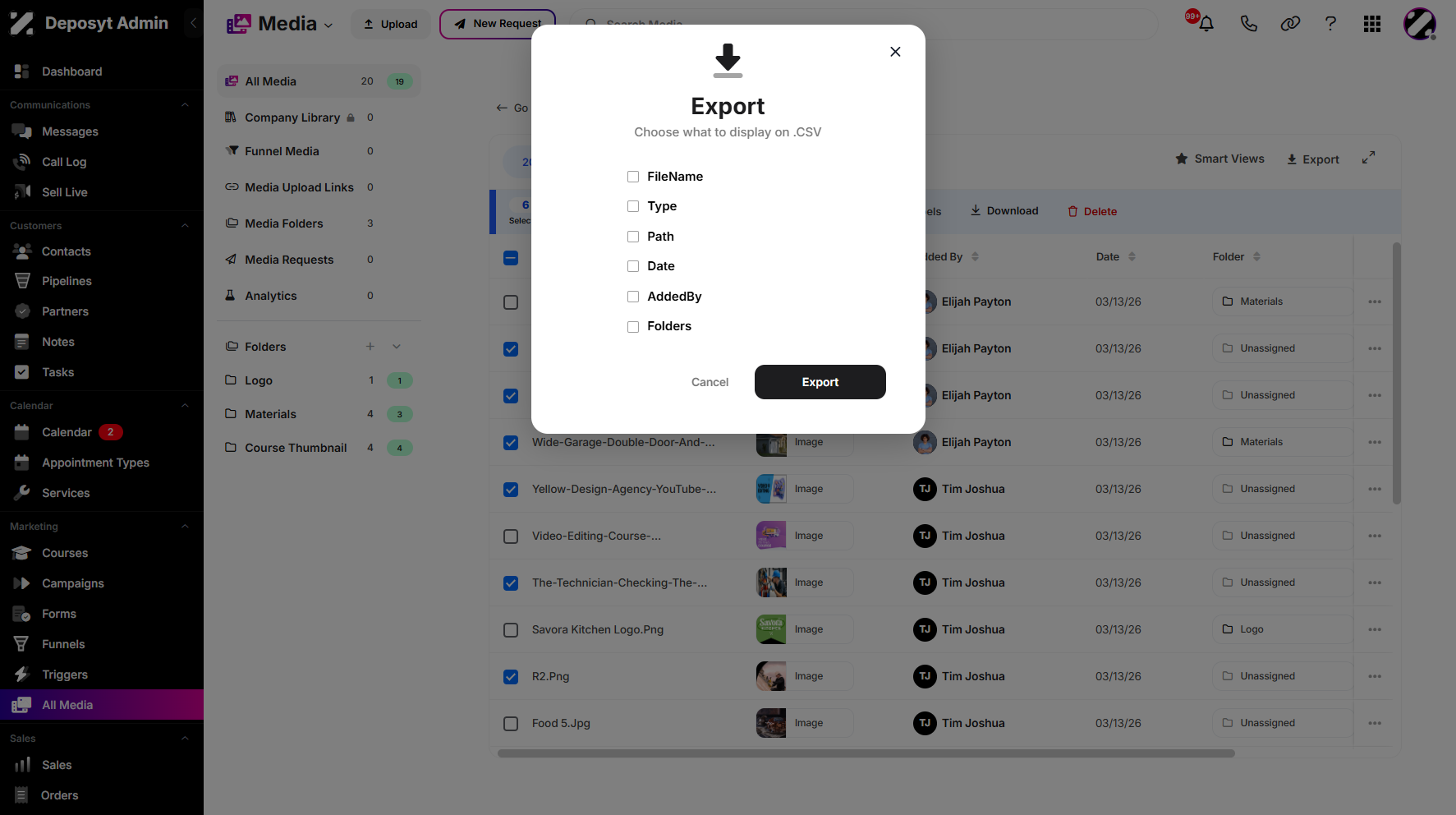 Step 9: Once the ‘Export Selected’ button is clicked, a new window will appear where you can select the data fields you want to include in your CSV file.