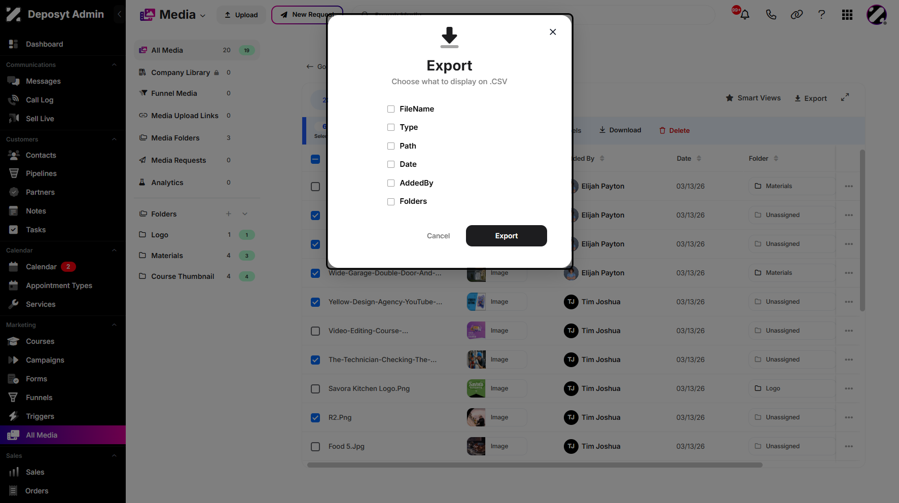 Step 9: Once the ‘Export Selected’ button is clicked, a new window will appear where you can select the data fields you want to include in your CSV file.