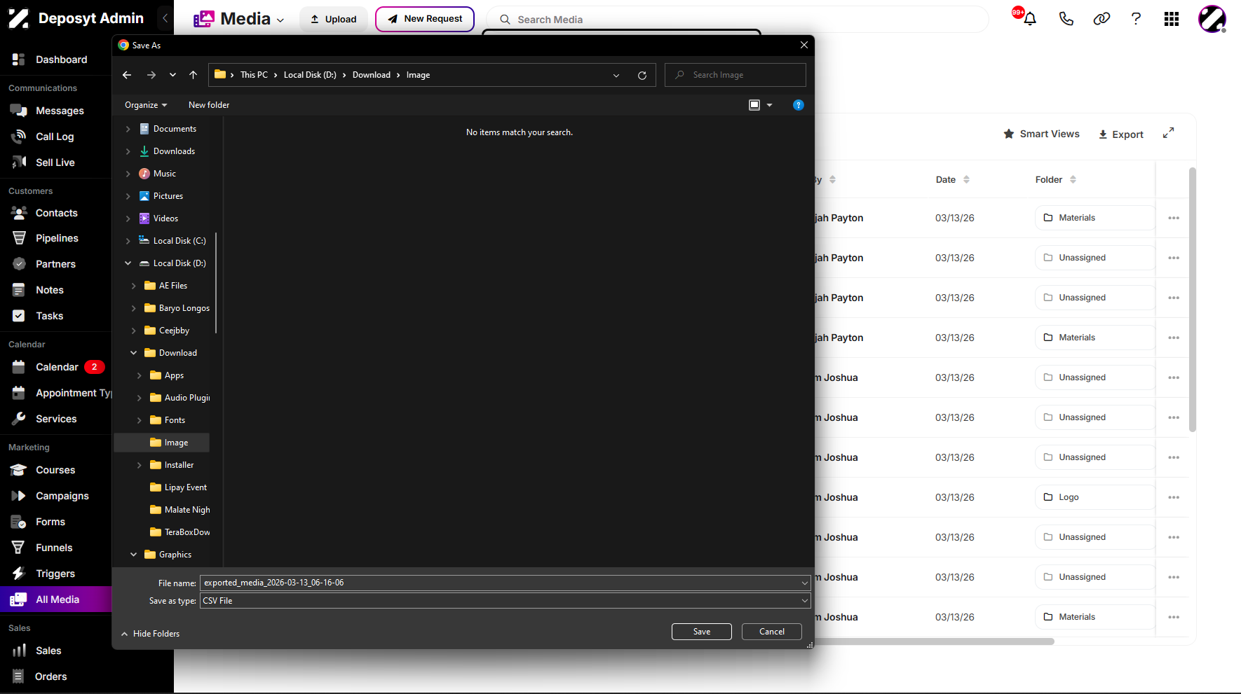 Step 11: Your desktop file browser will appear, allowing you to choose where to save the CSV file.