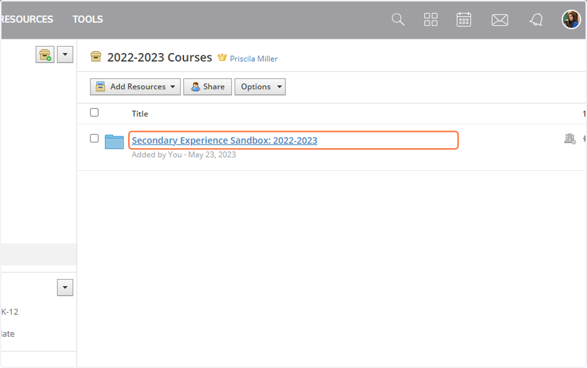 Click on Course folder to access your saved materials
