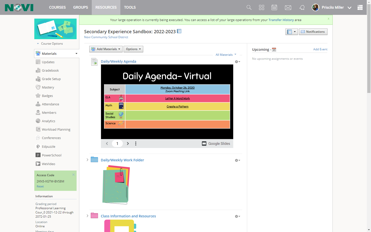 To locate your saved course, click on RESOURCES