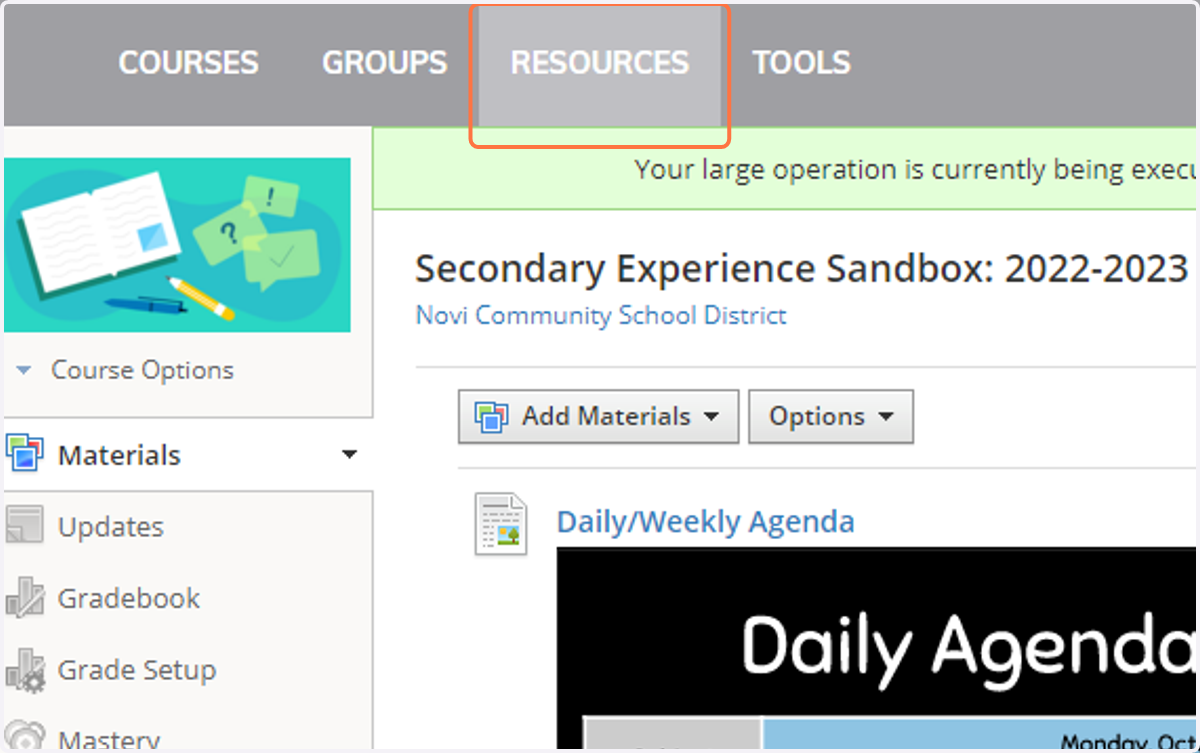 To locate your saved course, click on RESOURCES