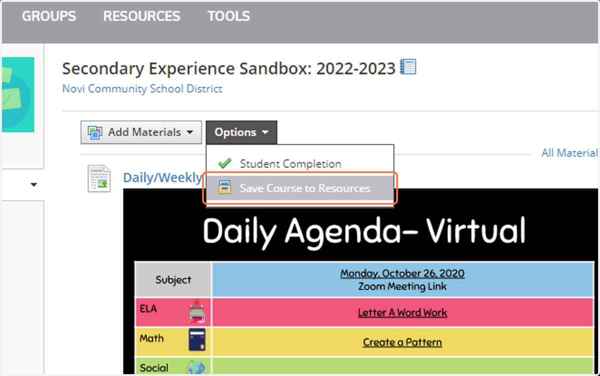 Click on Save Course to Resources