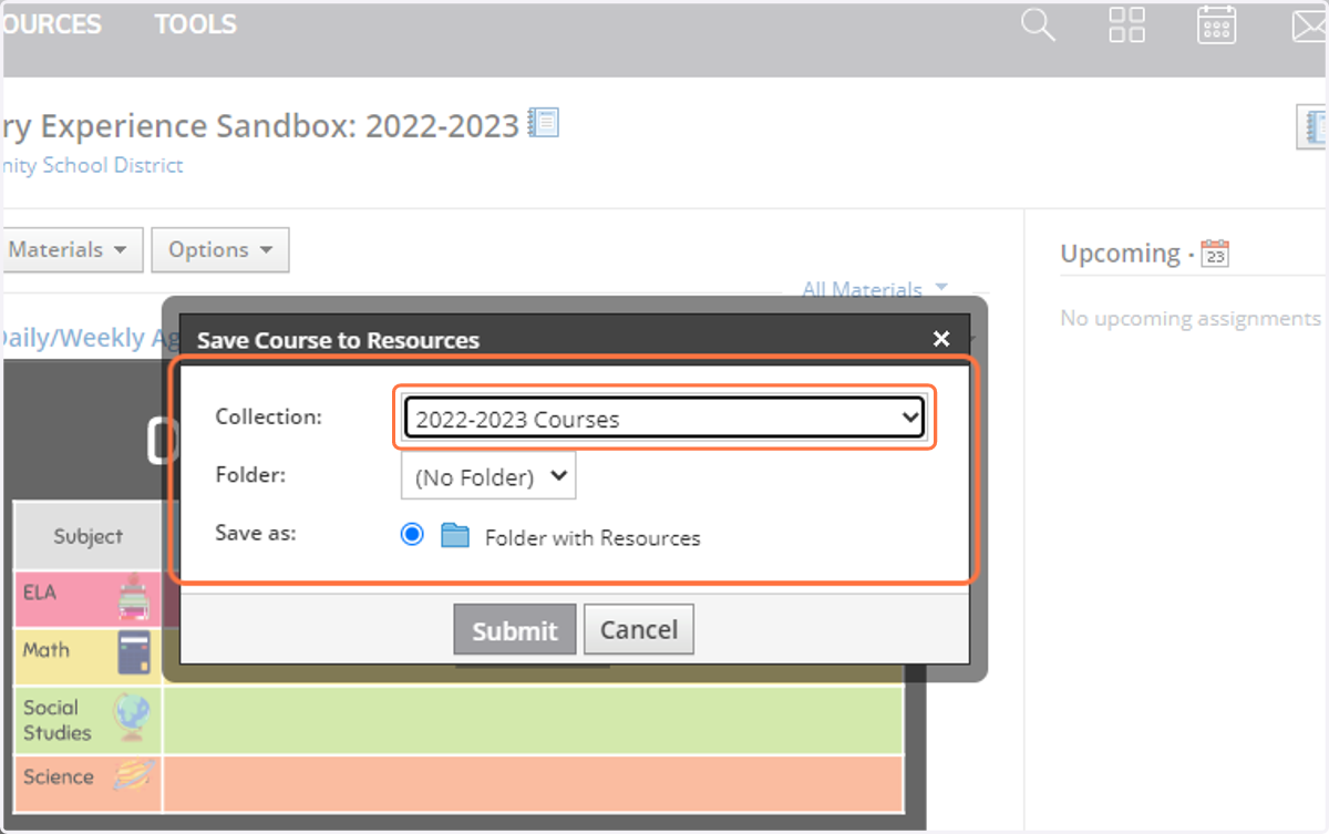 Select a Resource Collection to save the course.