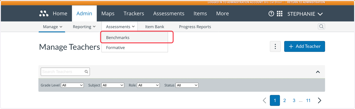 Click on Benchmarks under Assessments