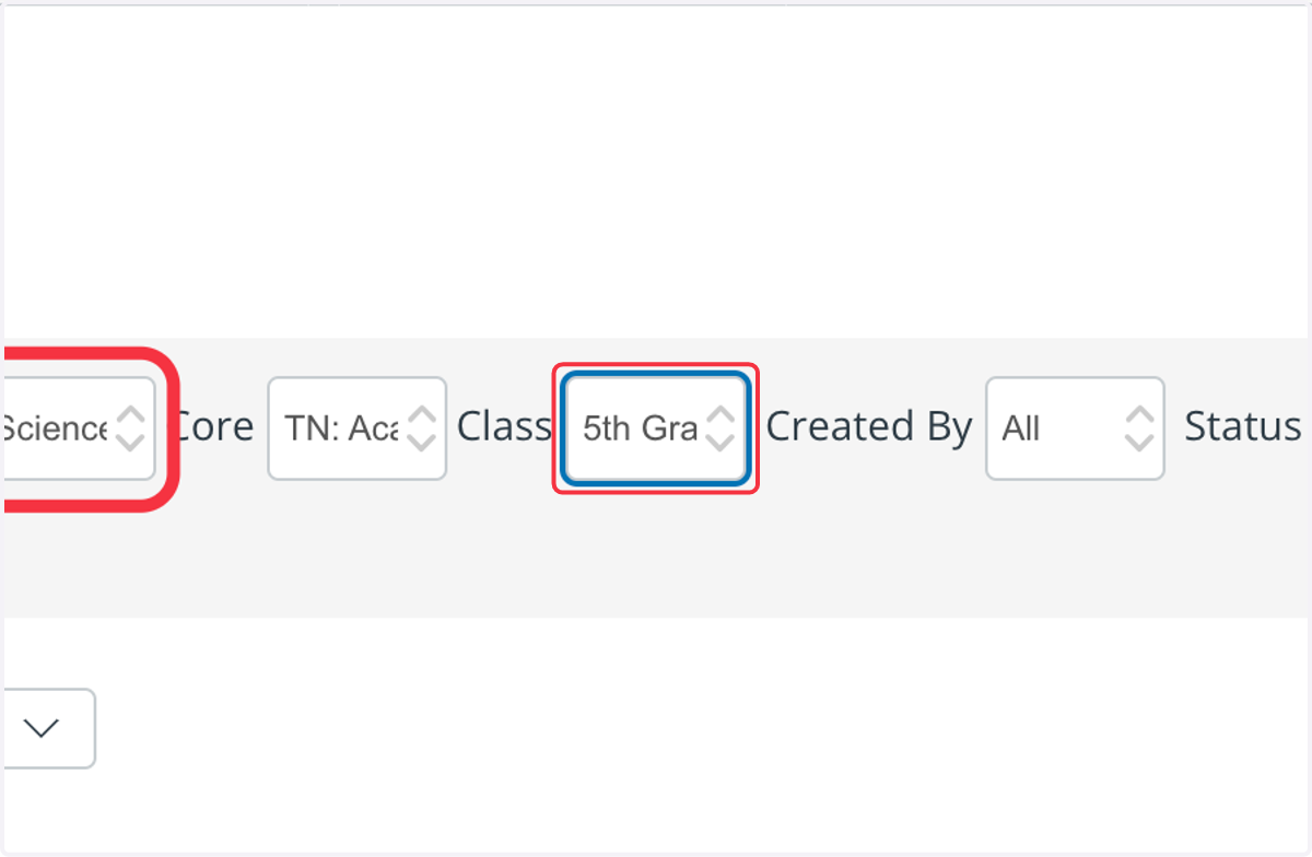 Filter to select the Subject and Class