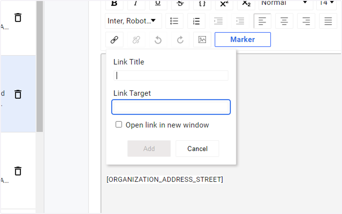 Enter the URL you copied earlier into the Link Target field