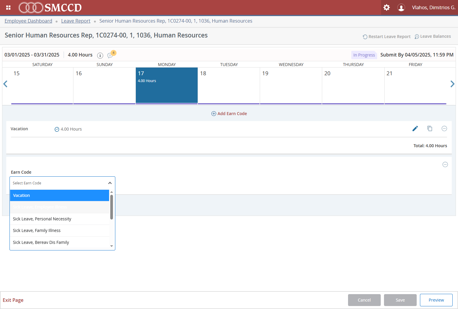 Click on Sick Leave, Employee Illness (in this example)