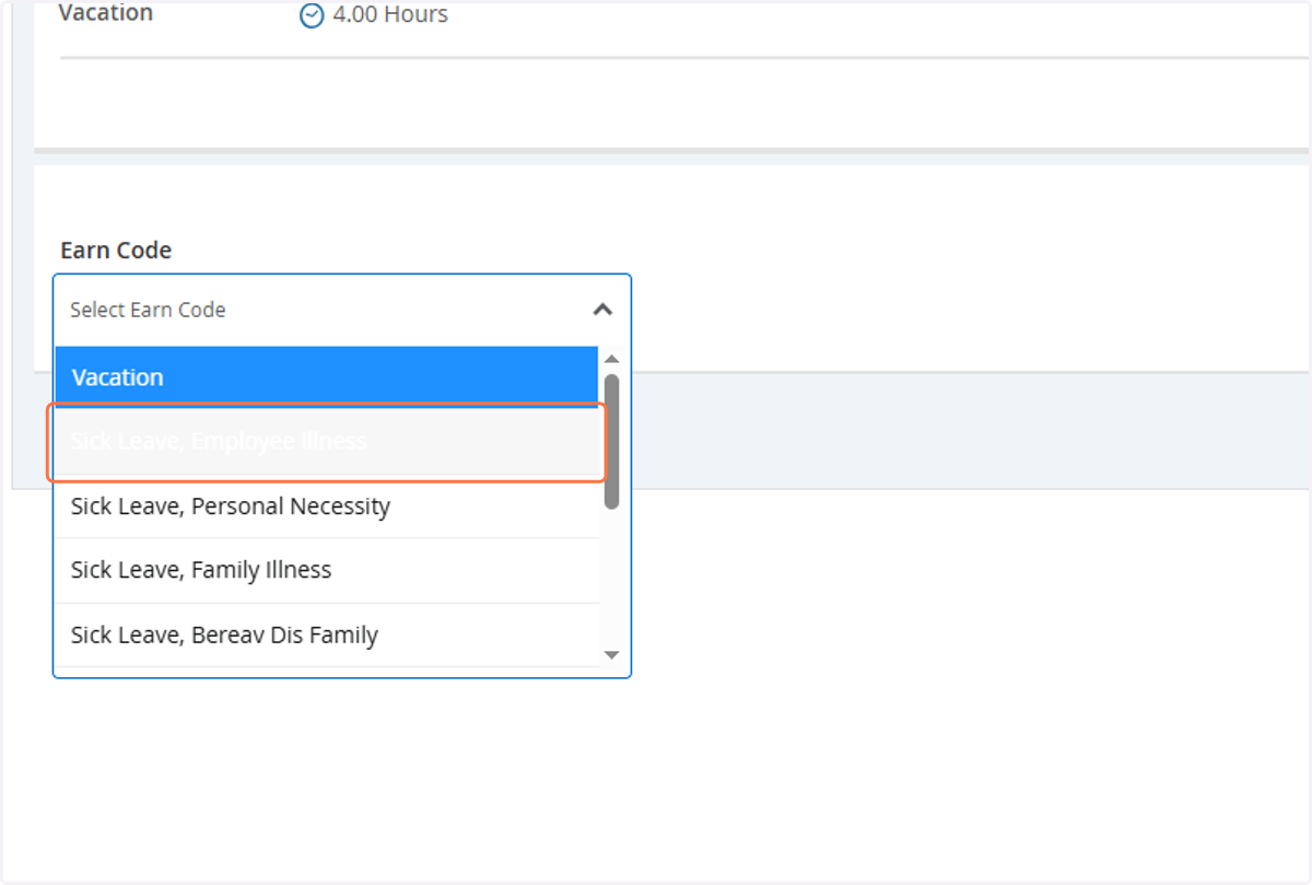 Click on Sick Leave, Employee Illness (in this example)