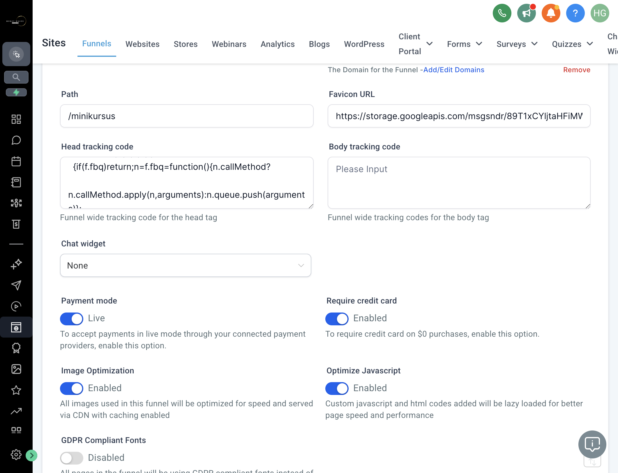 Scroll ned til Payment mode og slå Live-mode fra