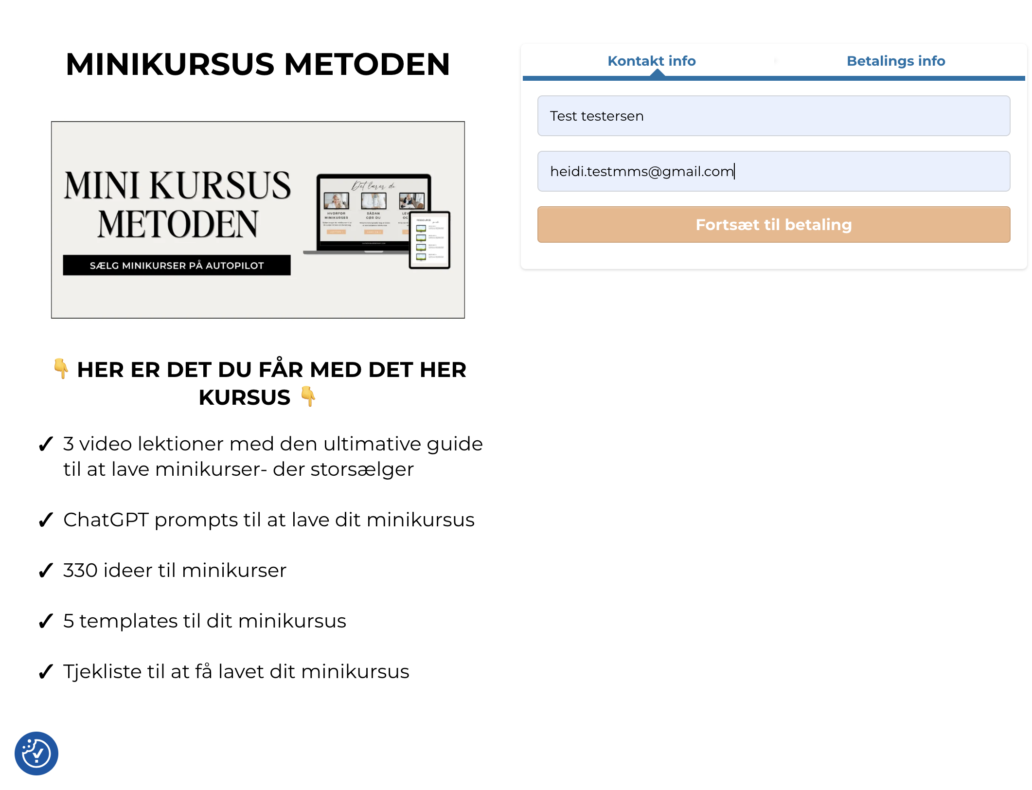 Udfyld oplysningerne som hvis du var en rigtig kunde