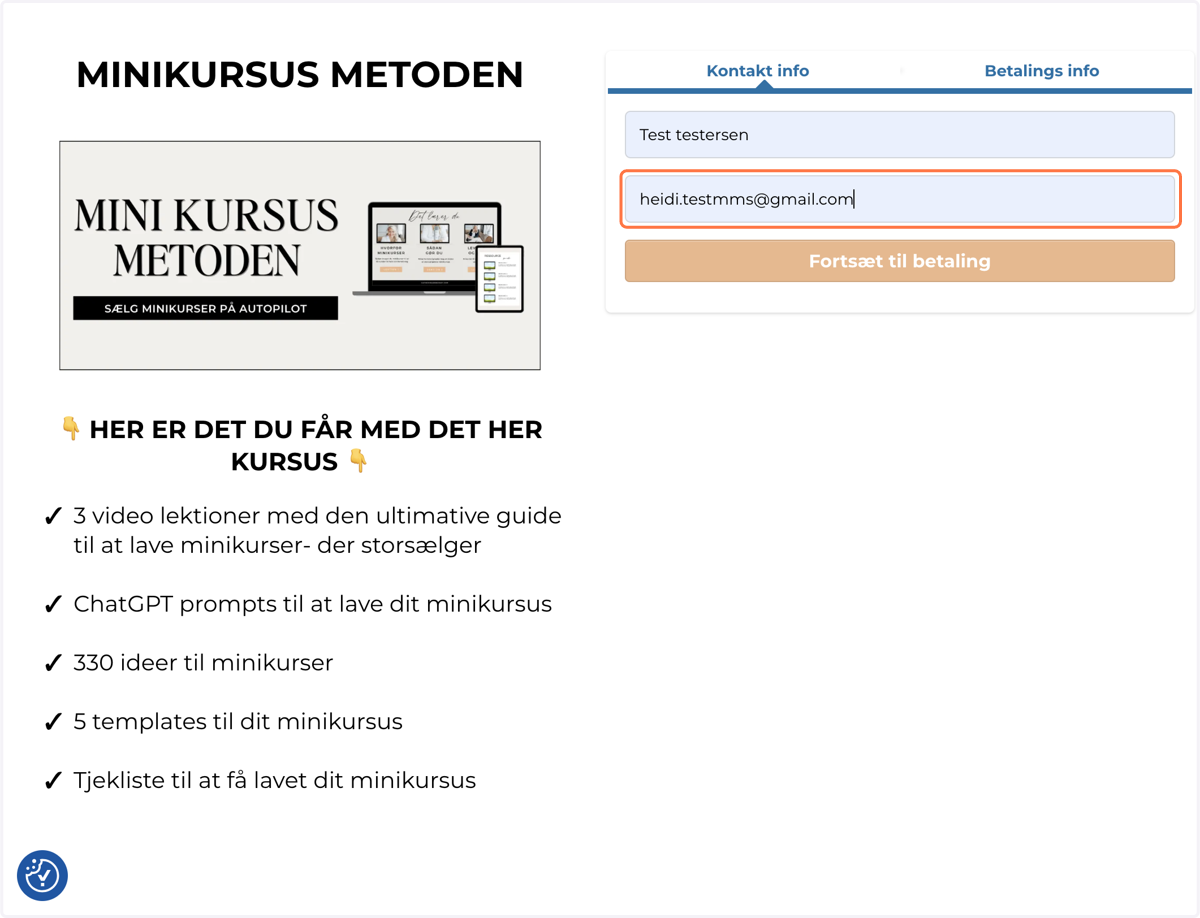 Udfyld oplysningerne som hvis du var en rigtig kunde