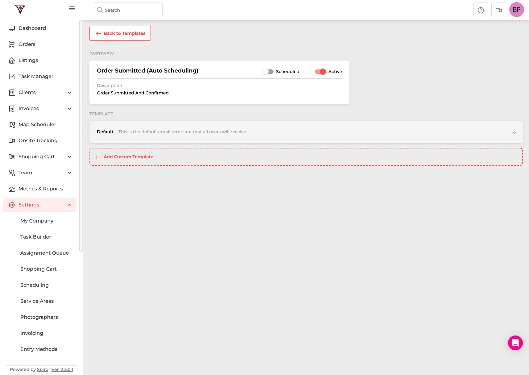 Click on Default to Modify the Default Template