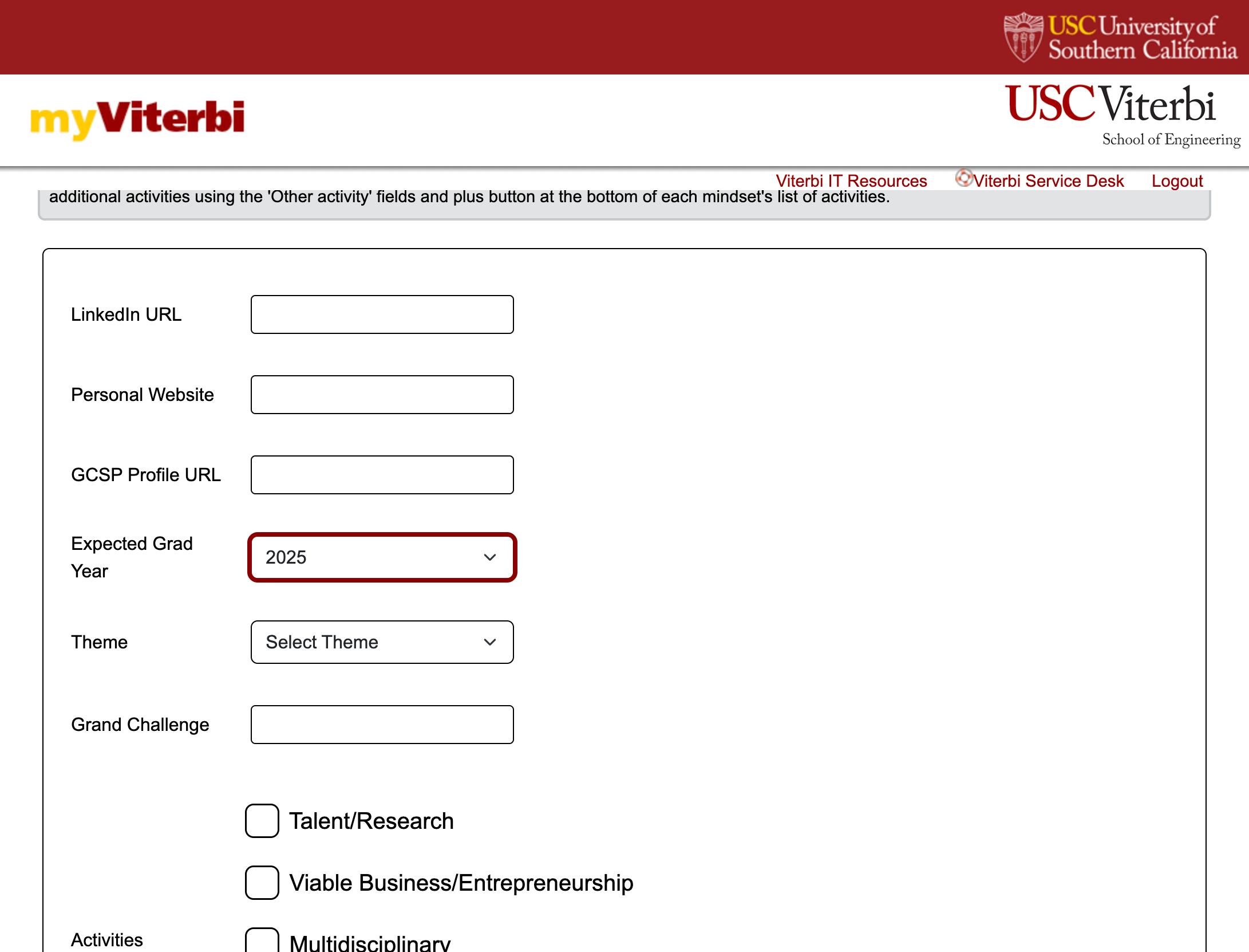 Fill all the required details like "Expected Grad Year"