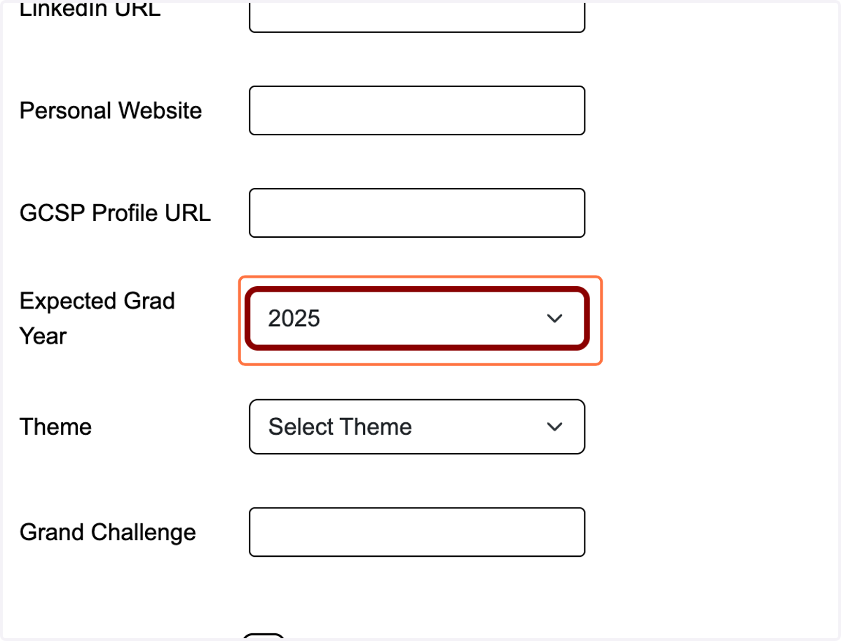 Fill all the required details like "Expected Grad Year"