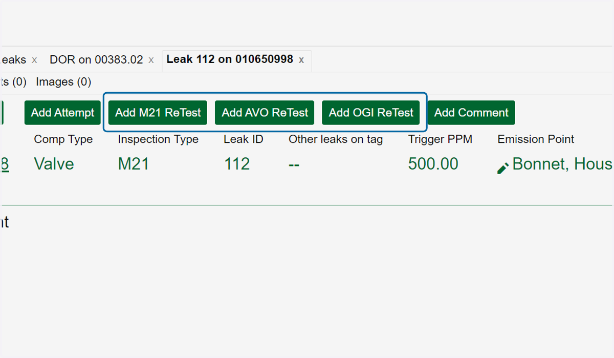 Click the type of retest you want to add.