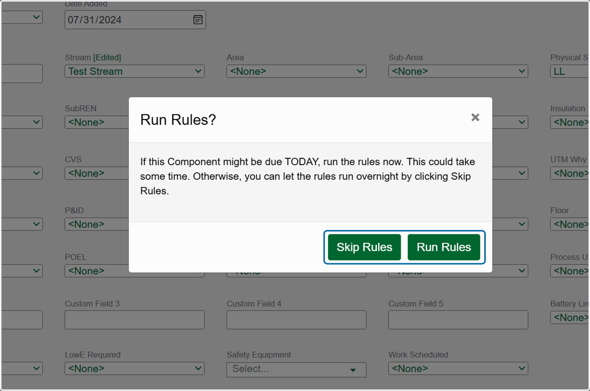 Choose whether to Run Rules now or Skip Rules.