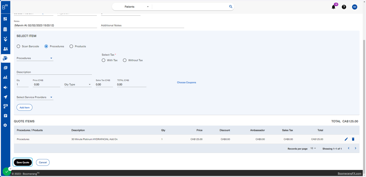 Then after reviewing its details in the table below, users will click on Save Quote