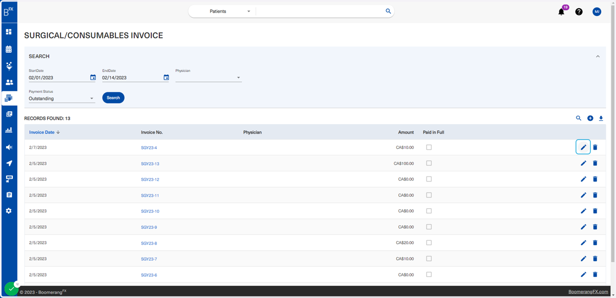 To edit the status of the invoice, click on the edit (pencil icon) as shown below