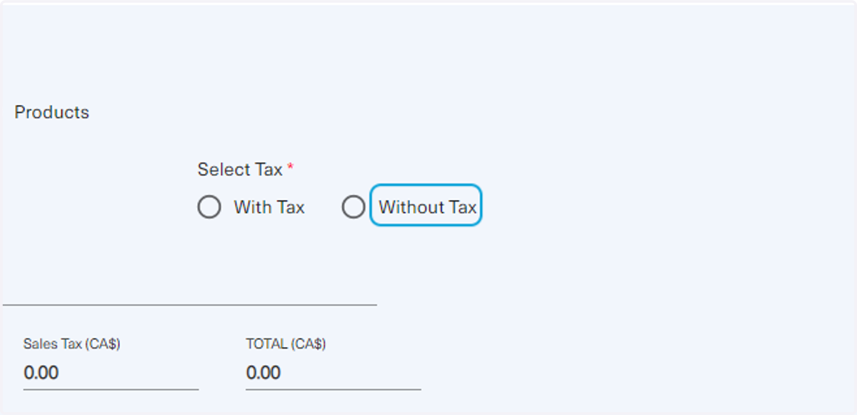 Click on Without Tax