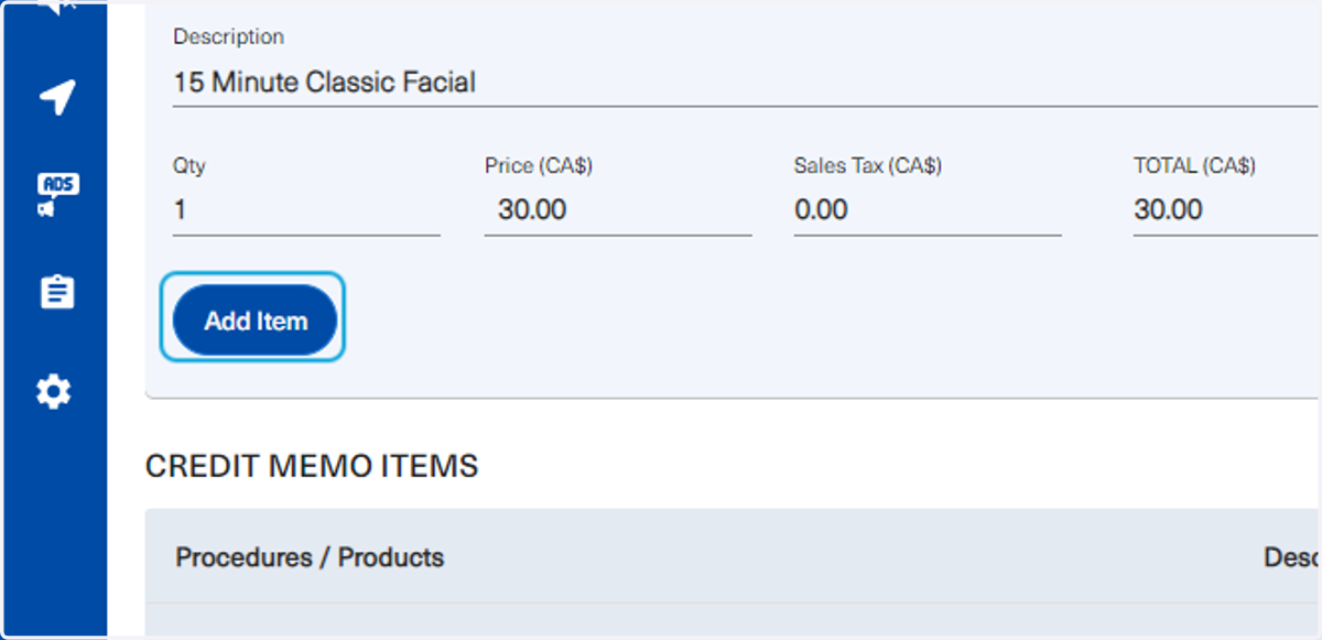Click on Add Item once all fields are filled as necessary