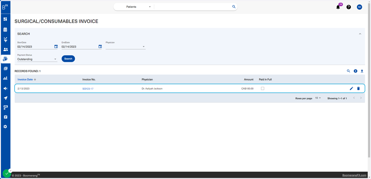 The invoice will appear in the list from latest to earliest