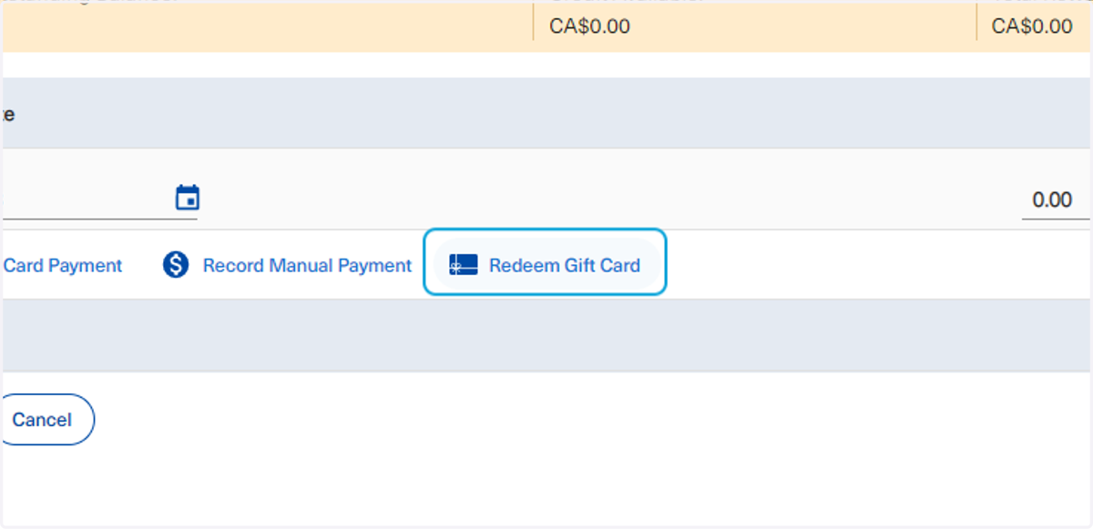 And finally, users may Redeem a Gift Card for a patient