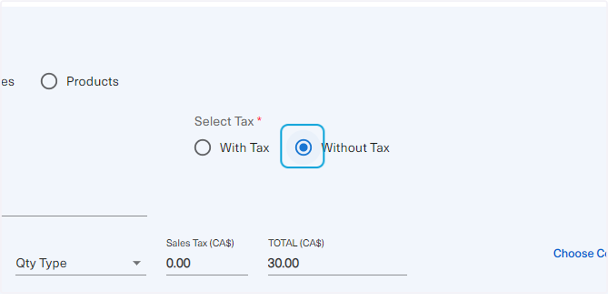 Select "withoutTax"