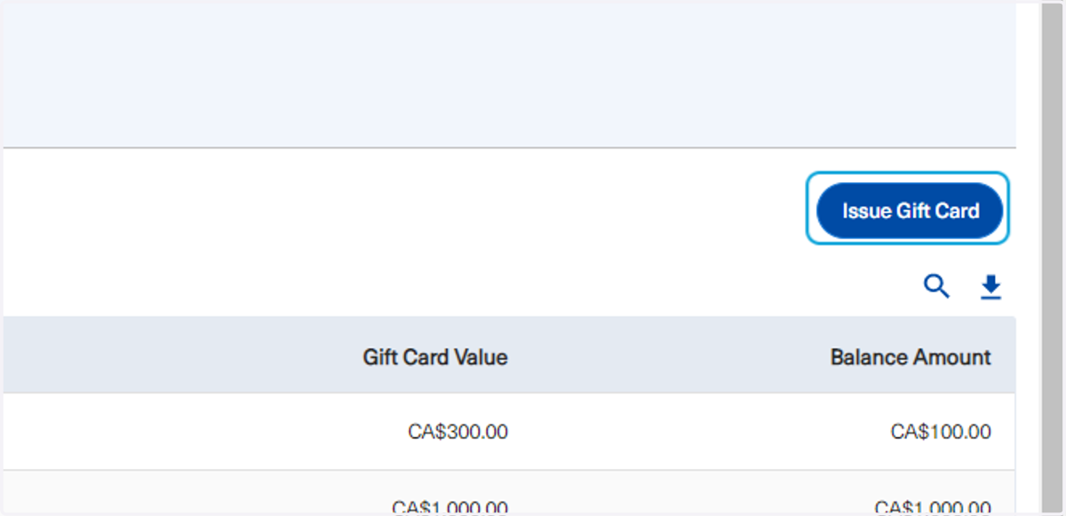 To issue a new gift card, click on the following button