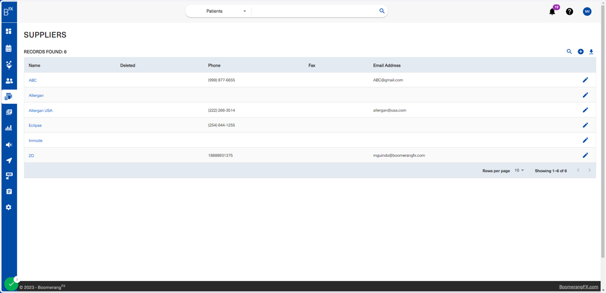 Similar to Products and Procedures, Suppliers are configured under the Setup section, but can also be modified under Accounting and new Suppliers can also be added