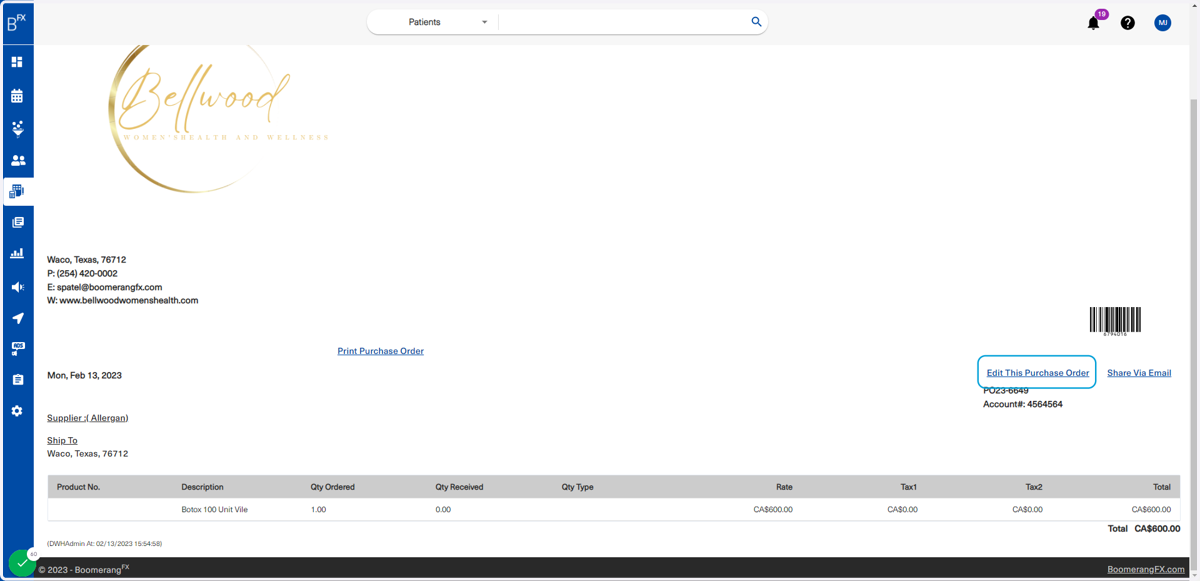 If anything needs to be changed to the purchase order, the user may click on Edit This Purchase Order