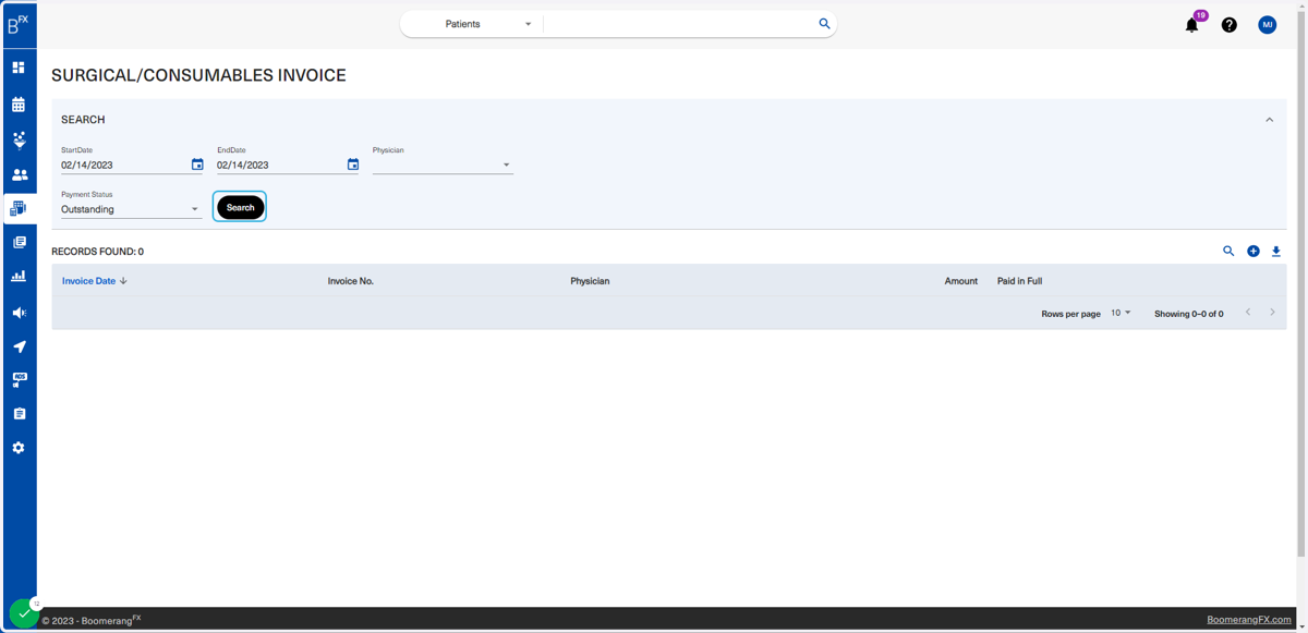 To preview the invoice that was created, select the timeframe and click on Search