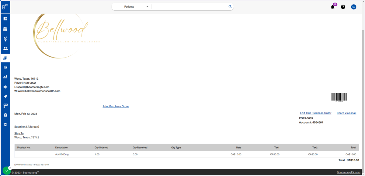 This is an example of a previous PO