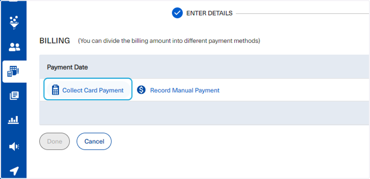 Users can choose to Collect Card Payment