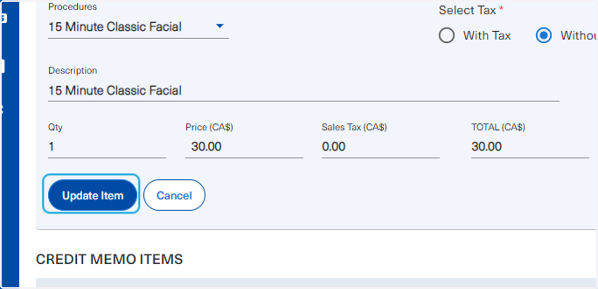 Once all edits are completed, click on Update Item to implement all changes made
