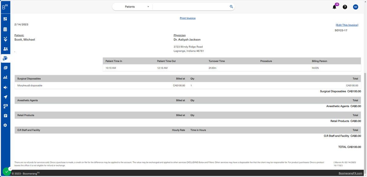 The user will be redirected to this page displaying the invoice details