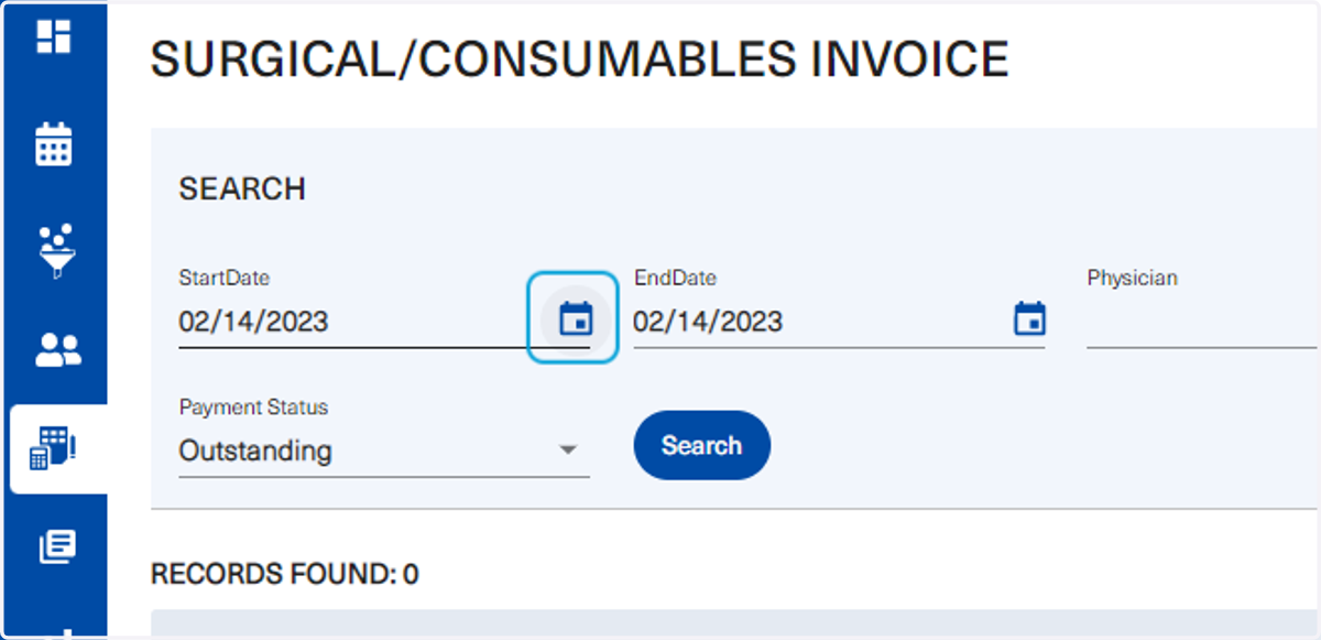 Users can choose to view invoices within a specific timeframe by choosing a start and end date, and filter the invoices based on payment status