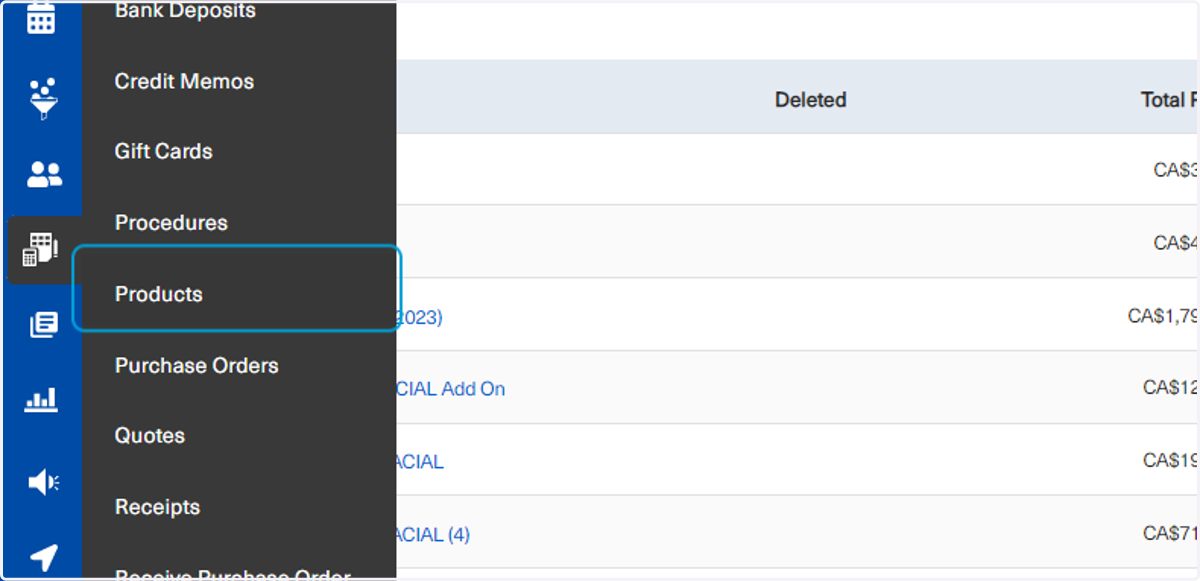 To navigate to Products, click on Accounting, then Products